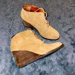 Lucky Brand Tan wedge Booties, 7 1/2 barley warn but love the style!